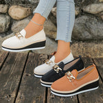 Fashion Metal Chain Wedge Heeled Loafers Women 2026 Slip On Platform Pu Leather Shoes Woman Non Slip Thick Sole Single Shoes