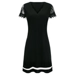 Womens Dresses Fashion Lace Mesh Patchwork Short Sleeve Bodysuit Clothes Elegant Temperament Party Knee Length Women Vestidos