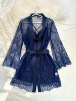 Women Lace Sleepwear Set Sheer Lace Robe with Cowl Neck Slip Nightdress Thin and Breathable Ladies 2Pcs Pajamas