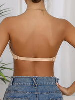 Single-Piece Half-Cup Women's Bra with Front Closure, Solid Color, Simple and Sexy Lace Trim, Strapless, Invisible Details, Anti-Slip Design, Push-Up Effect