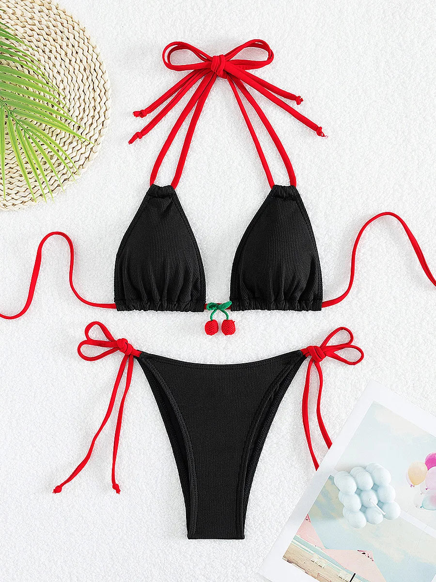 Strawberry Designer Bikini Women White Contrast Bikin Micro Swimsuit Two Pieces Bikini Set Brazilian Bathing Suit Thong Swimwear