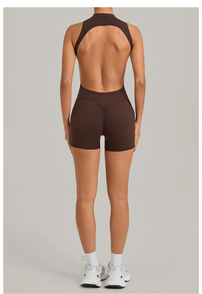 Women's Seamless Yoga Jumpsuits Sports Running Fitness Backless Sleeveless Hip-lifting One-piece Workout Gym Shorts Bodysuits