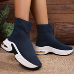 2025 Thick Bottom Knitted Ankle Boots Women Comfort Breathable Platform Sock Shoes Woman Plus Size Wedges Short Booties Mujer