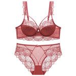 MOYISU Minimizer Bra French Lace for Large Bust, Anti Sagging Full Coverage Push Up Underwire Set, Sensuous Women Sexy Bra & Set