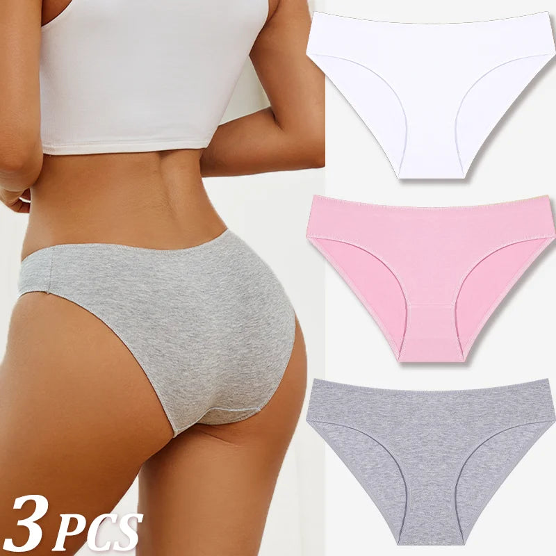 3Pcs Women Cotton Panties for Women Sexy S-XL Low Waist Briefs Female Breathable Underwear Girl Intimates Lingerie Solid Color