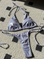 Halter Shiny PU Faux Leather Bikini Female Swimsuit Women Swimwear Two-piece Bikini Set Mini Micro Thong Bathing Suit Swim Lady