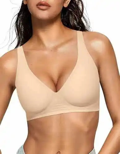 Womens Deep V Wireless Bras Wire-free Comfortable Bra Full Cup Supportive and Breathability Bra Plus Up Beautiful Sexy Daily Bra