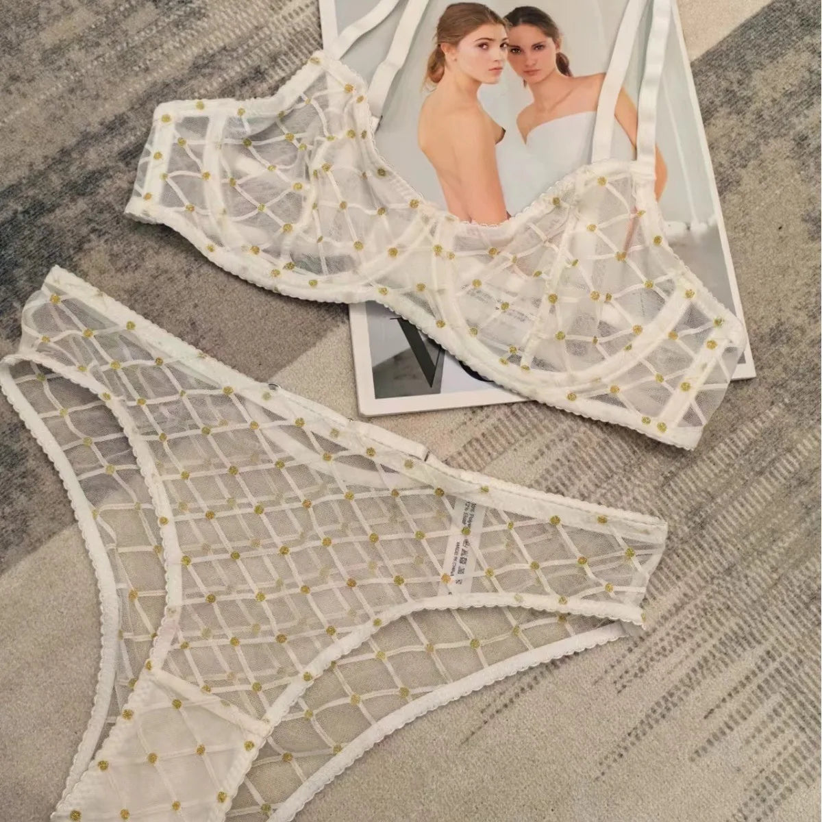 French Ultra Thin Lingerie Set Sexy Lace Polka Point Bra Set Women Hollow Breathable Brassiere Summer Underwear Intimates Suit