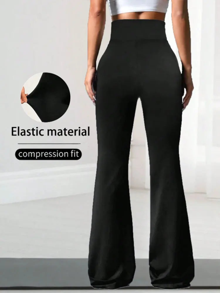 Criss Cross Stretch Flare Pants Minimalist High Waist Commute Yoga Trousers Sexy Casual Sports Leggings For Womens Slim Figures