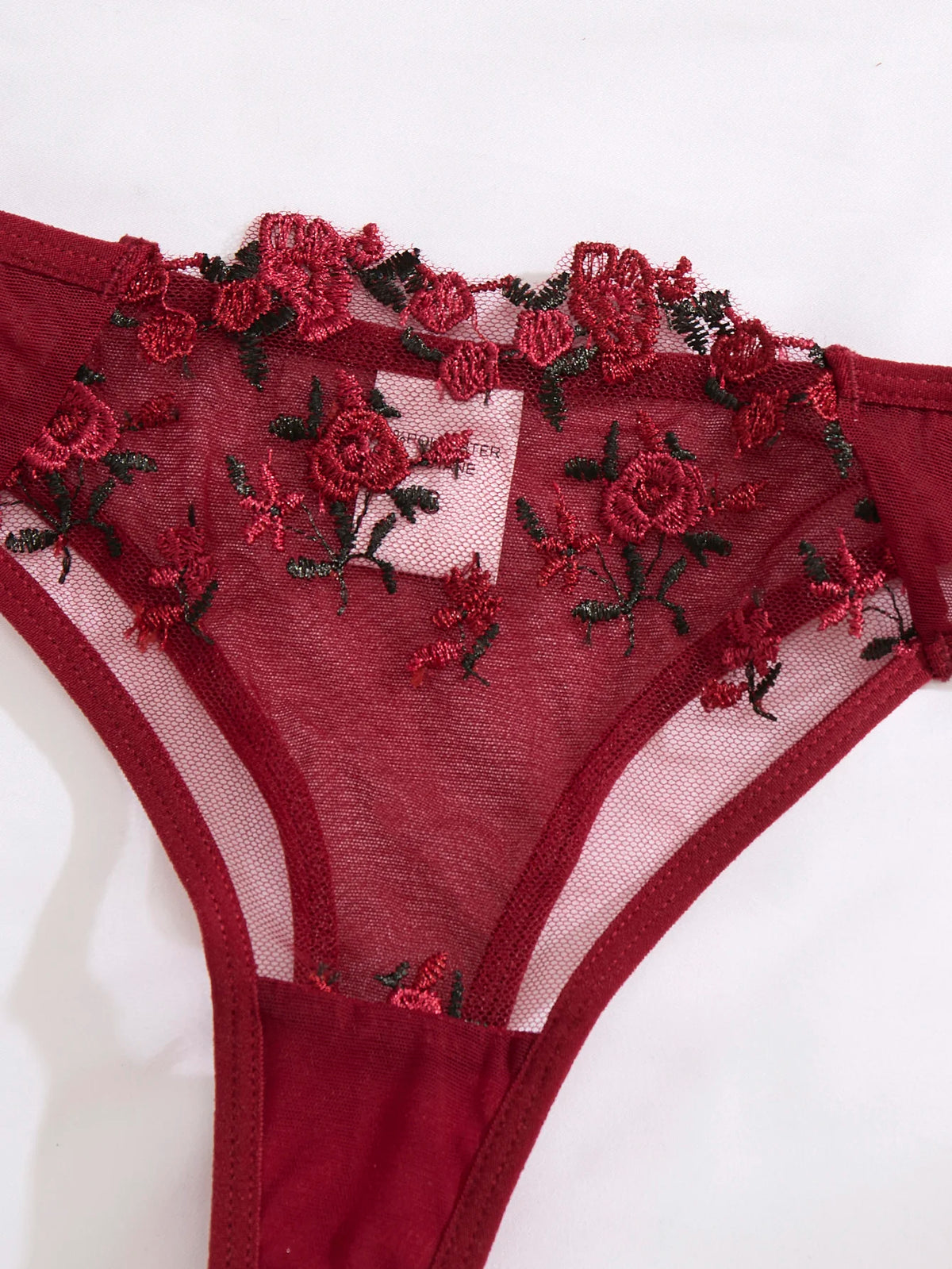 French vintage wine-red rose embroidery lingerie set - net sheer bra + T-shirt - sexy sensual women's lingerie ZA824026