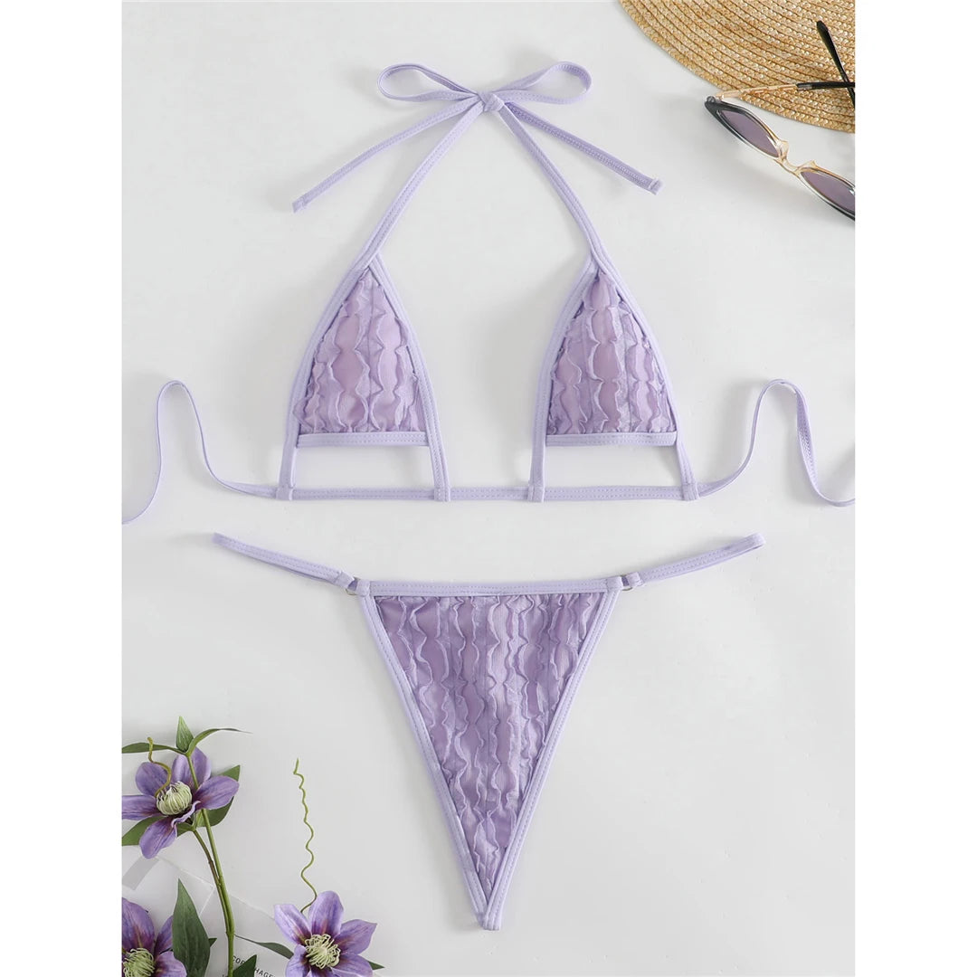 New Wrinkled Extreme Mini Micro Thong Bikini Women Swimwear Female Swimsuit Two-pieces Bikini set Bather Bathing Suit Swim K4827
