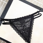 Sexy Women's Thong Erotic Cross Hollow T Pants Starry Sky Shiny Sequins Black Mesh Transparent Bow Perspective Briefs Lingerie