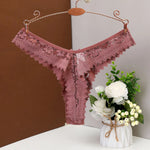 Women's Panties Sexy Lace T Back Woman G-String Solid Mid Waist Hollow Out Thong Transparent Underwear V-shape Girl Erotic Panty