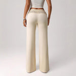 2026 New Women Elegant Solid Color Lace Trim High Waist Wide Leg Pants Casual Loose Palazzo Trousers