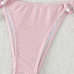 Sexy Pink Micro Thong Bikinis Sets Bead String Halter Swimwear Women Mini Swimsuit Bathing Suit Lace-up Biquinis Triangle Bikini