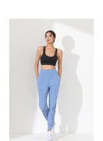 Hearuisavy Yoga Pants Loose Slim Quick-Dry Yoga Pants Pleated Hem Bound Running Fitness Capris Pockets Jogging Pants Woman
