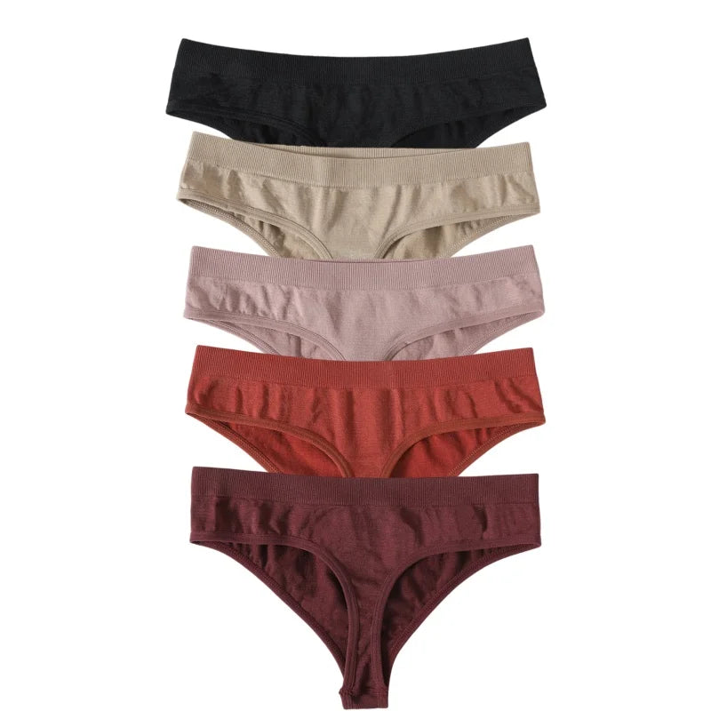 5Pcs/SetWomen Panties Low Rise G-String Thongs Seamless Underwear Female Underpants Sexy Lingerie Solid Color Bottom M-XL