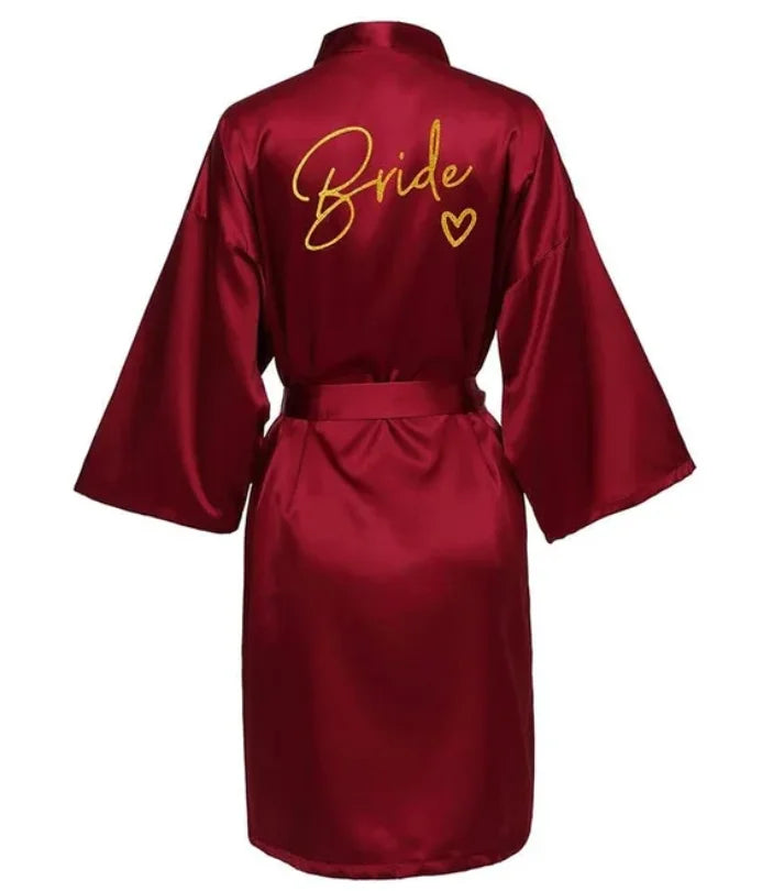 Wedding Party Team Bride Robe Kimono Satin Pajamas Bridesmaid Bathrobe Gold Letter SP089