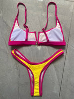 S - XL Splicing V Shaped Thong Bikini Women Swimsuit Female Swimwear Two Pieces Bikini Set Bather Push Up Bathing Suit Swim Lady