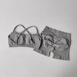 Seamless 2PCS Leggings Set Women Seamless Yoga Set High Waist Scrunch Butt Shorts With Halter Sports Bras Workout Gym Suit Set