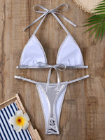 Triangle Thong Bikini 2025 Halter Pearl Link Swimsuit Women Padded Swimwear Female Bathers Bathing Swimming Swim Suit Beachwear