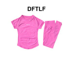 DFTLF 2 Pieces Women Yoga Set Slim Short Sleeve Top High Waist Leggings Seamless Workout Gym Fitness Quick Dry Sportswear Suit
