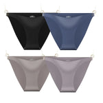 4Pcs/Set Ice Silk Bikini Panties Women Sexy Briefs Low Rise Underwear Seamless Underpants Solid Color Ultra-thin Lingerie M-XL