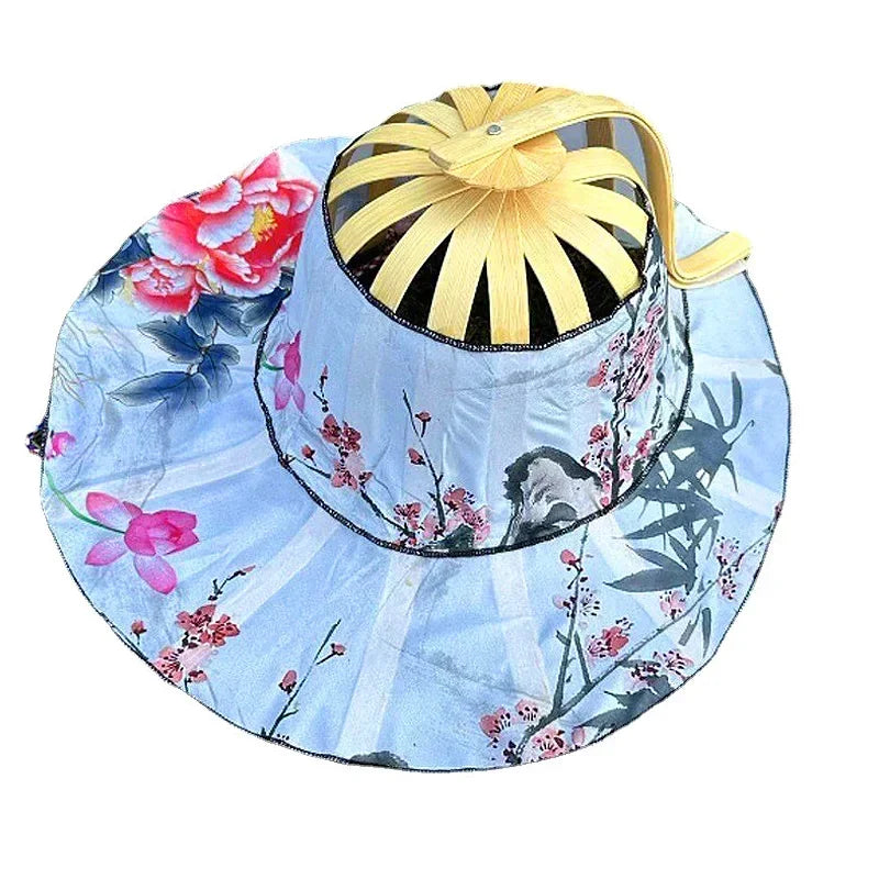 Multi-functional Travel Wide Brim Fan Sun Hats Foldable Bamboo Fan Hat Summer Sunshade Anti-squat Caps Fashion