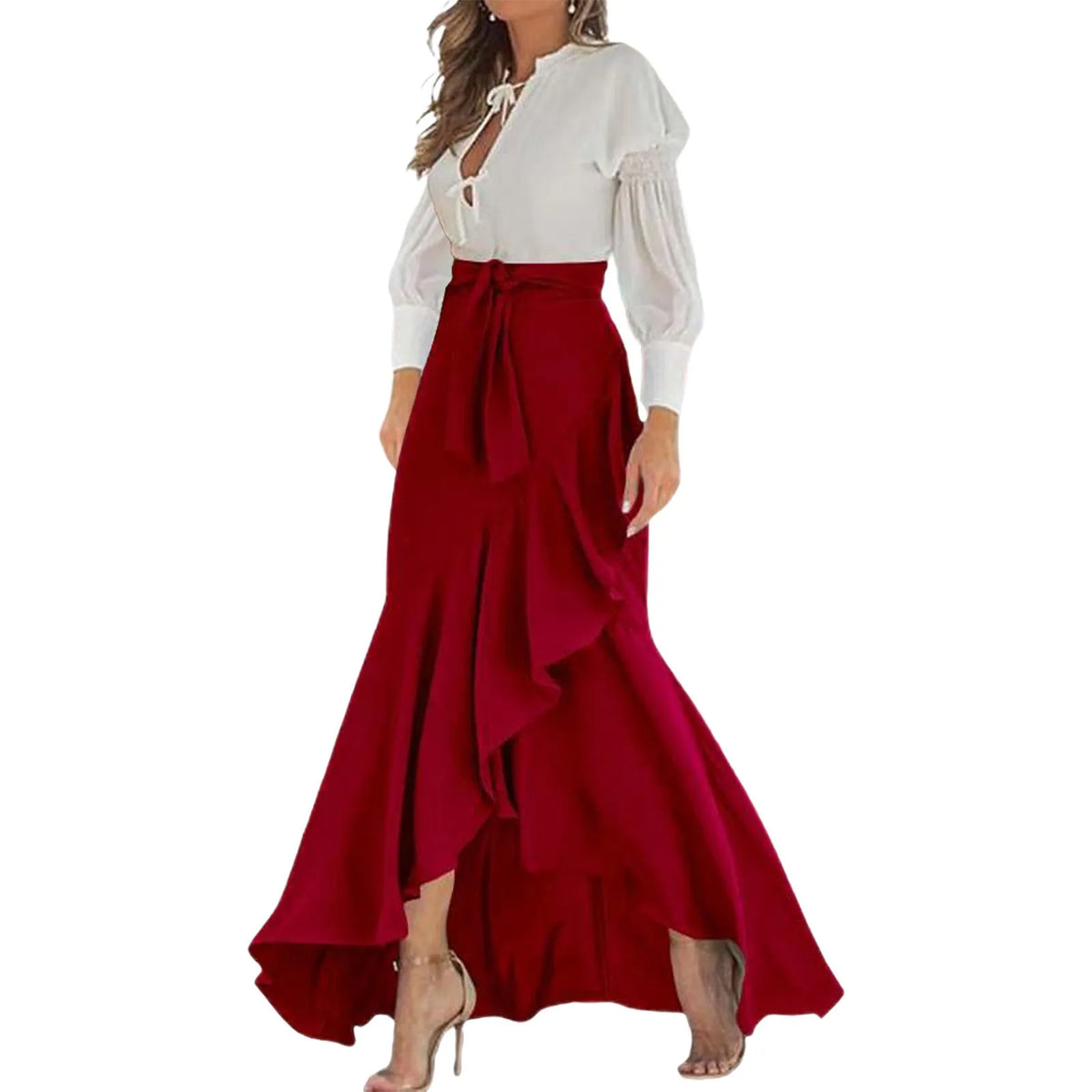 Irregular Ruffle Hem Sexy Skirt For Women Elegant Summer Wrapped Hip Fishtail Skirt High Waistband Solid Color Flowy Skirt
