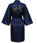 Wedding Party Team Bride Robe Kimono Satin Pajamas Bridesmaid Bathrobe Gold Letter SP089