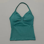 HISTELLO GYM Longline Strappy Top Women Seamless Yoga Clothing With Removable Pads V Neck Open Back Bra Workout Sports Halter