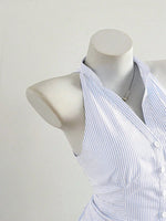 Summer Casual Shirt Women's Blue Striped Halter Top V Neck Button Down Sleeveless Slim Fit Blouse 2026 Y2K Style Streetwear