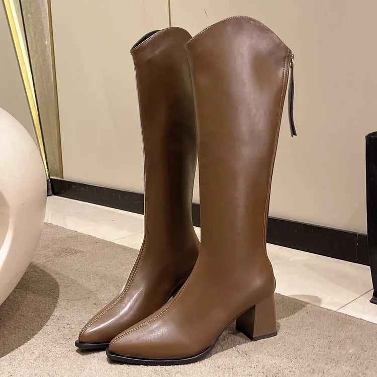 Pointed Toe Women High Boots Fashion Side Zippers Long Booties Ladies Elegant Party High Heel Shoes Winter Women's Footwear