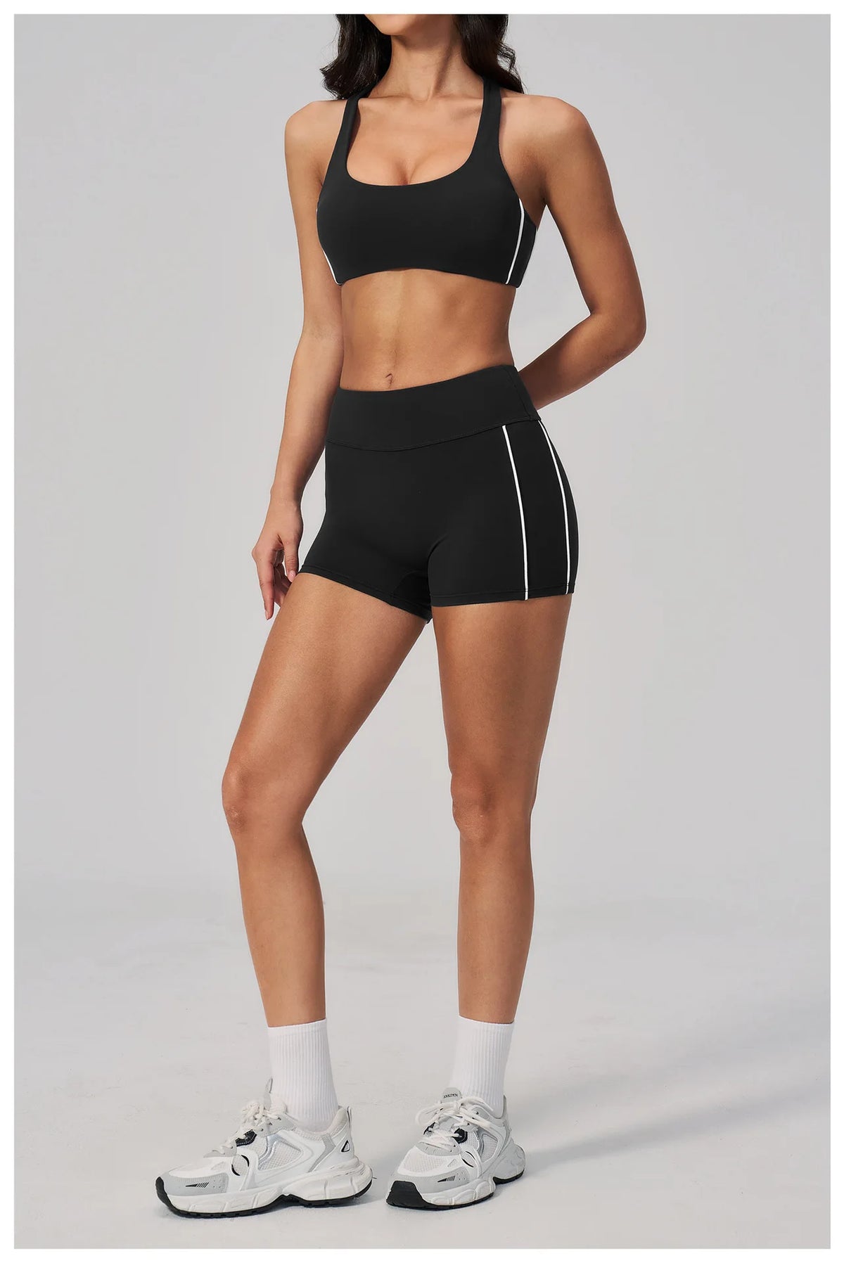 Quick Drying Shaved Tight Yoga Suit for Women Color Contrast Slim Sports Bra High Waist Shorts Running Fitness Suits Tracksuit