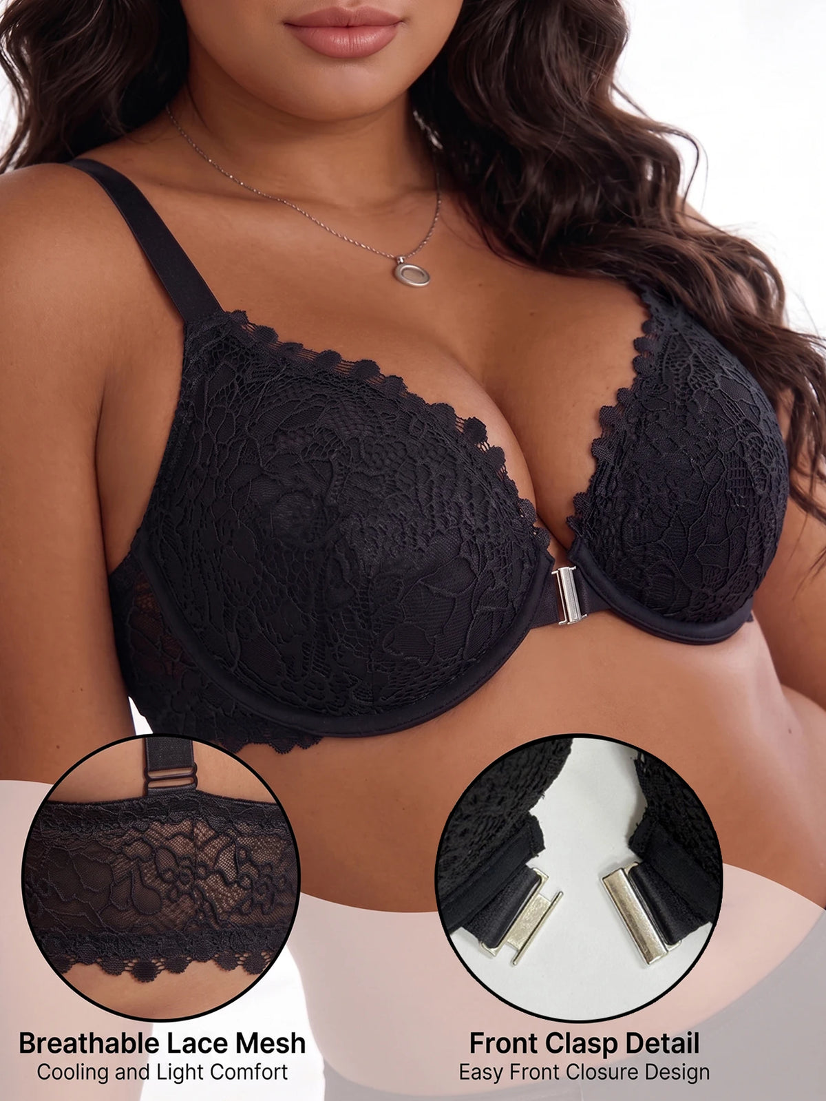 Women's C D E Cup Floral Lace Bra Side Gathering Close-Fitting Shaping Underwire Bra Thin Breathable Comfortable Bra