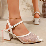 Heel Sandals for Women - Peep Toe Ankle Strap Dress Shoes, Comfortable Thick Heel for Office