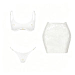 Sexy 3Pcs Swimsuit With Mini Skirt Women Bikini Push Up Swimwear Solid Biquini High Cut Monokini Swim Suit Bathingsuit Beachwear
