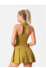 Quick Dry Tennis Dresses Women Turn Down Collar Golf Pleate Skirt Dress Pockets Fitness Shorts 2 Piece Tennis Yoga Suits