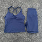 Women Gym Yoga Short Cycling Set Cross Back Gym Bra Tank Top +High Waist Cycling Short Leggings High Impact Shockproof Sportwear