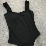 Ribbed Ruffled Frilled Trim Female Swimwear One Piece Swimsuit Women Monokini High Leg Cut Bathing Suit Swim Bodysuit Beach Wear
