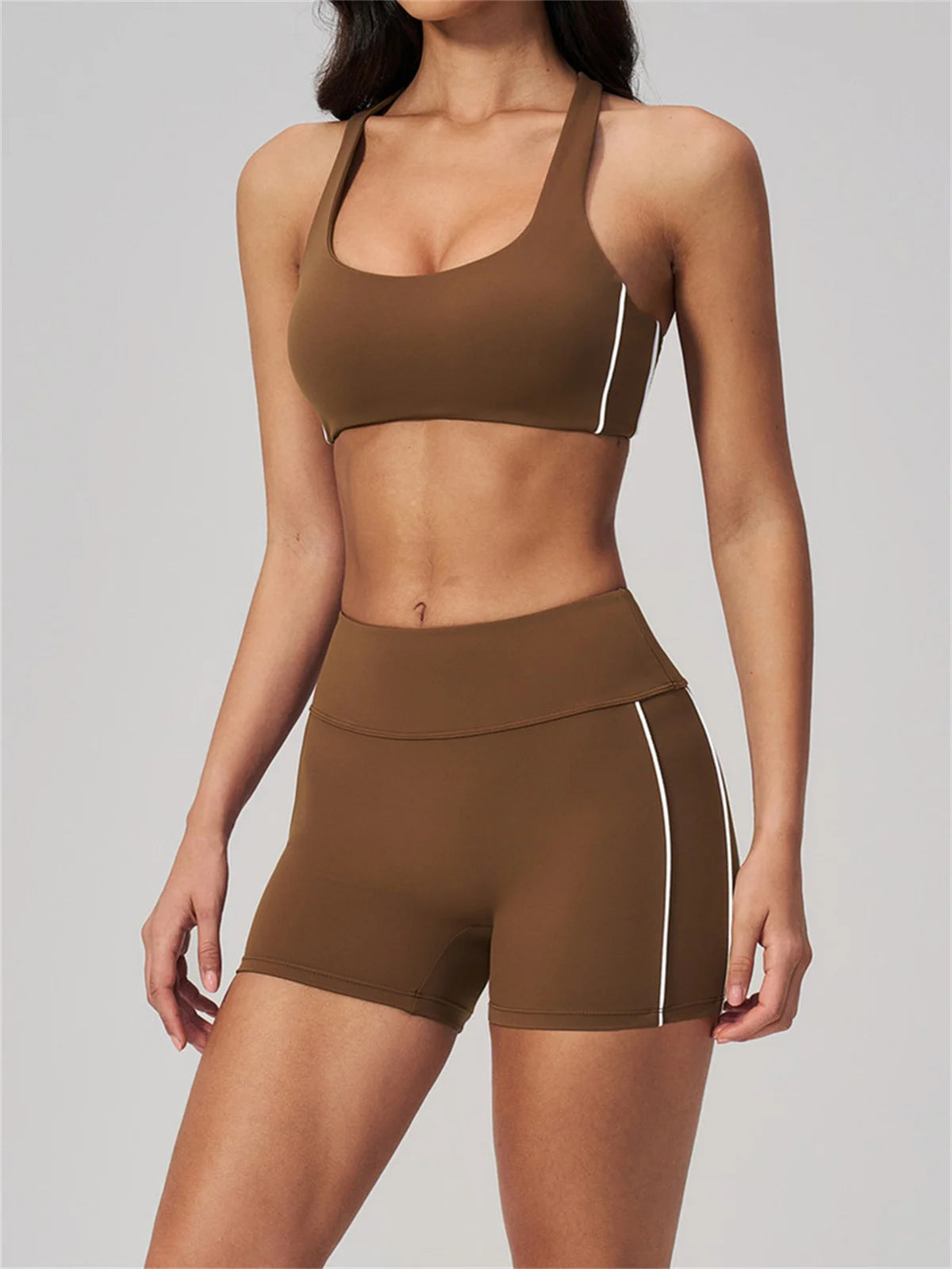 Quick Drying Shaved Tight Yoga Suit for Women Color Contrast Slim Sports Bra High Waist Shorts Running Fitness Suits Tracksuit