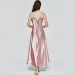 Women's Satin Lace Nightgown Spaghetti Strap Sleeveless Slip Dress Soft V Neck Maxi Sleepwear Silky Chemise Nightdress