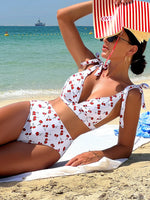 Black Cherry Print Bikini Set 2026 Women Tie Up Strap V Neck Push Up High Waist Swimsuit Cut Out Bathing Suit Two Piece Swimwear