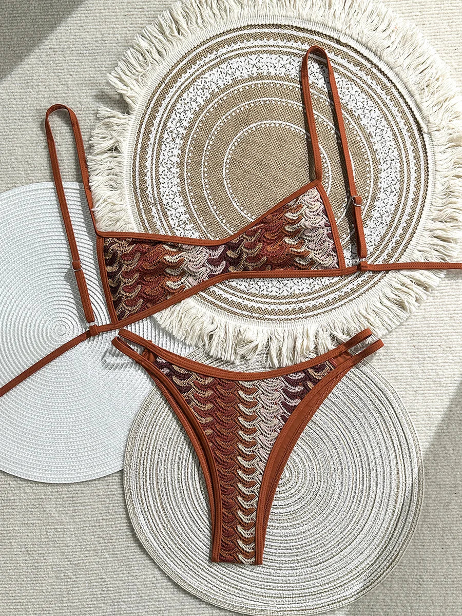 2026 Sexy Printed Crochet Bikini Female Swimsuit Women Swimwear Two-pieces Bikini Set High Leg Cut Bather Bathing Suit Swim Lady
