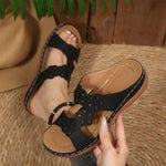 New Women Slippers Embroider Flowers Leather Women's Sandals Outdoor Light Casual Wedges Slippers Slip on Summer Shoes for Woman