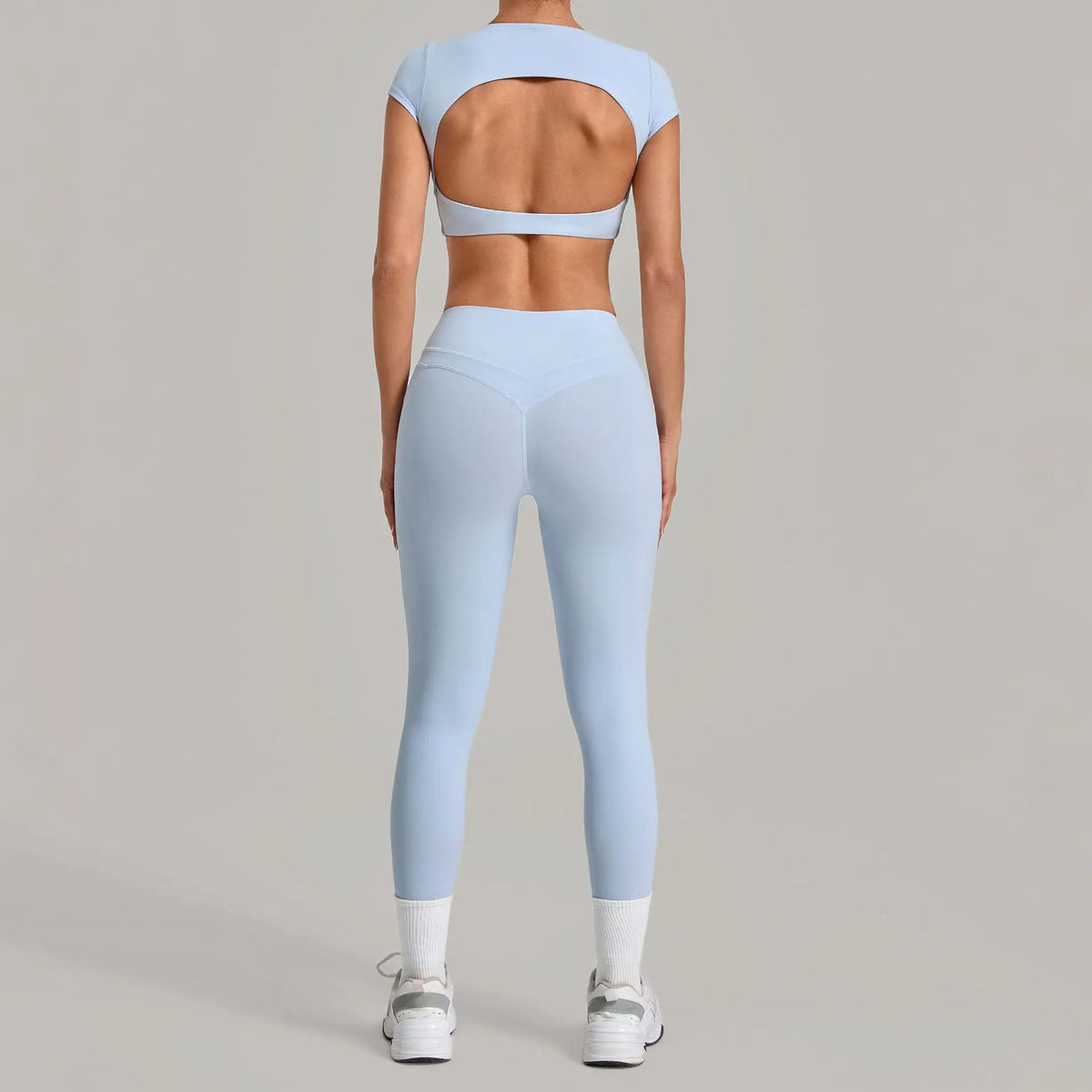 Women's Seamless Yoga Sets Sports Running High Waist Hip-lifting Pants Backless Short-sleeve Suits Workout Fitness Leggings Sets