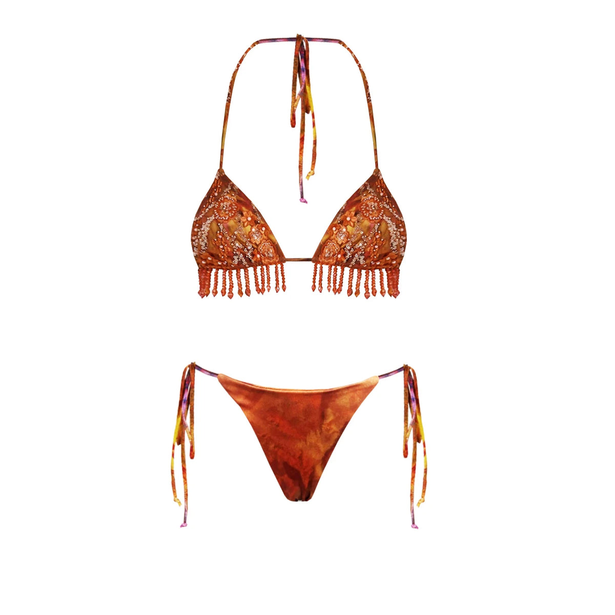 3Pcs Floral Bikini With Diamond Skirt Women Sexy Swimsuit Push Up Swimwear 2025 Bandeau Biquini Female Bathing Suit Beach Outfit