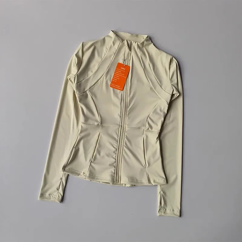 Women's Slim Fit Quick Dry Yoga Fitness Jacket Professional Running Sports Long Sleeve Top for Slimming Effect