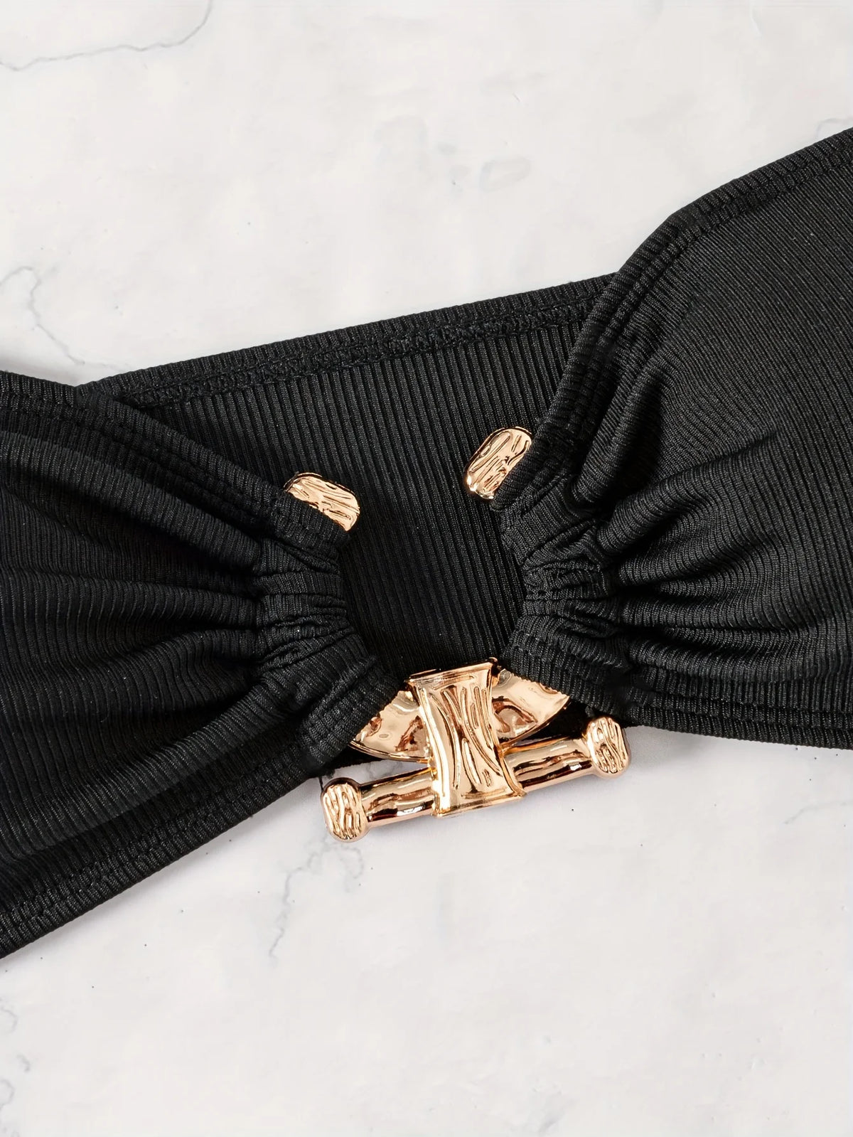 ZTVitality Sexy Bandeau Rib Knit Tie Side Black Bikini Set 2024 Biquini New Arrival Padded Strapless Swimsuit Women's Swimwear