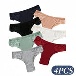 4Pcs/Set Women Cotton Low-Rise Briefs Lace Trims Brazilian Panties Sexy Lingerie Stretchy Underwear Female Underpants S-L